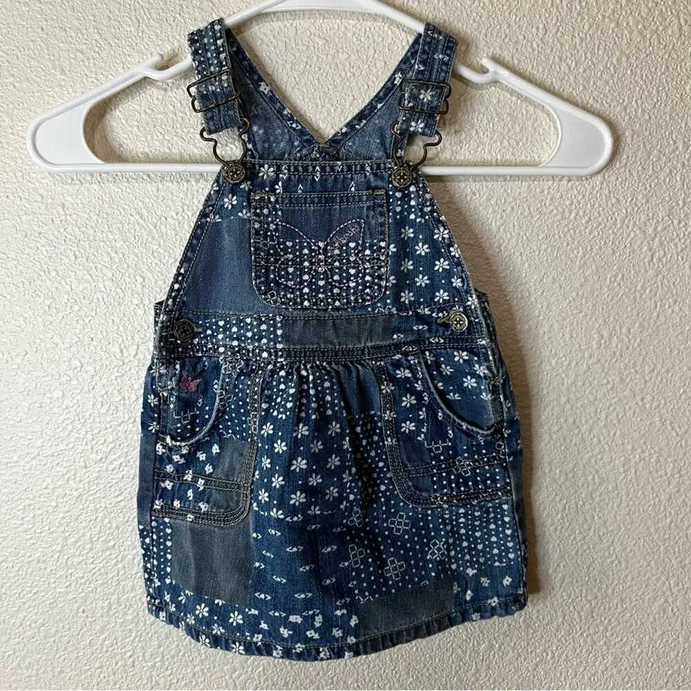 Oshkosh b’gosh floral denim skirtalls overalls skirt 24m